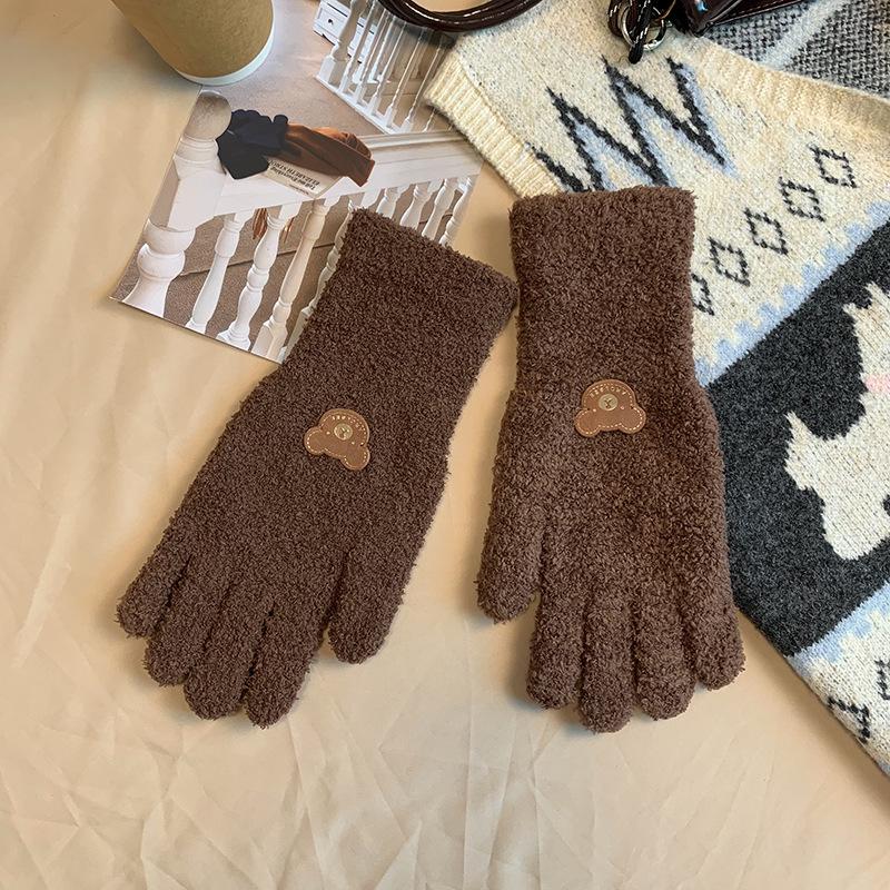

Christmas Red Velvet Teddy Bear Fingerless Gloves: Warm, Cute, Solid Color Knit for Autumn/Winter - Trendy for Students & Couples One Size кавовий