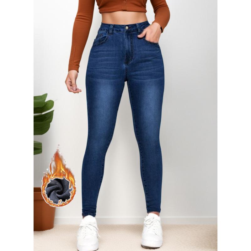 

2025 Autumn/Winter Spicy Girl Women s Fleece-Lined Skinny Jeans Medium синий