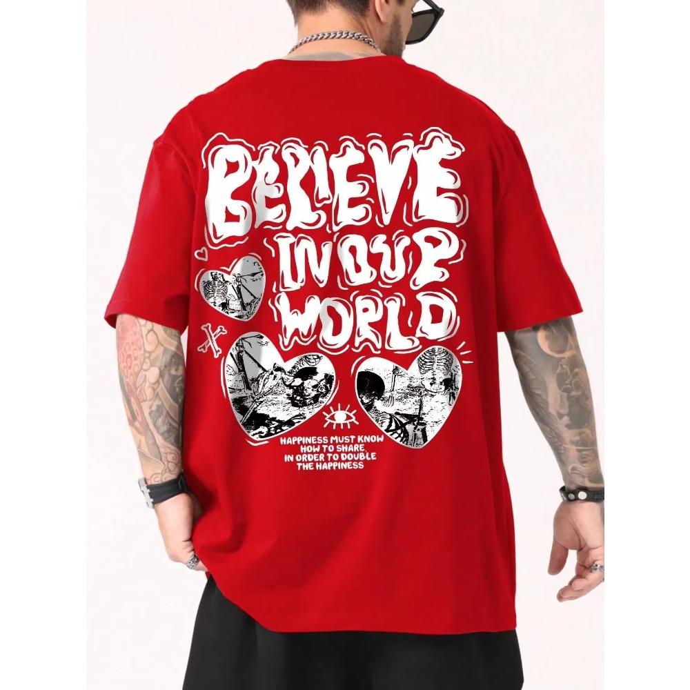 

Believe Inovr World Street Letter Graphic Clothing Men Высококачественная футболка Летние хлопковые футболки Хип-хоп Street Loose Tops XXXXXL красный