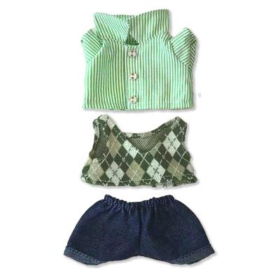 Argyle Vest, Strap Shirt, and Pants Set for 10cm Doll, Green, Plush Clothes, Kigurumi Accessories, Otaku Activities, Doll Mascot, Kpopdoll Costume