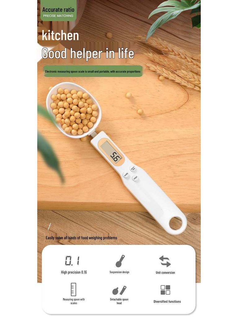 Digital Measuring Spoon Scale for Kitchen Ingredients, Small Electronic Food Scale, White