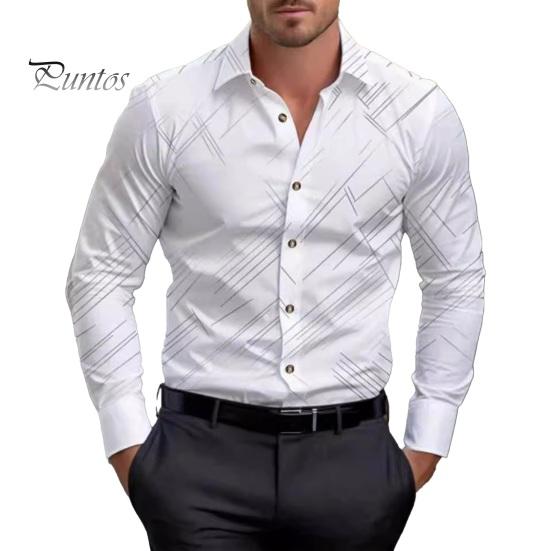 

Мужская рубашка делового покроя с отложным воротником, однобортная, с длинными рукавами, облегающая, с полосатым принтом, для работы, повседневной носки, для вечеринок, деловых встреч M белый