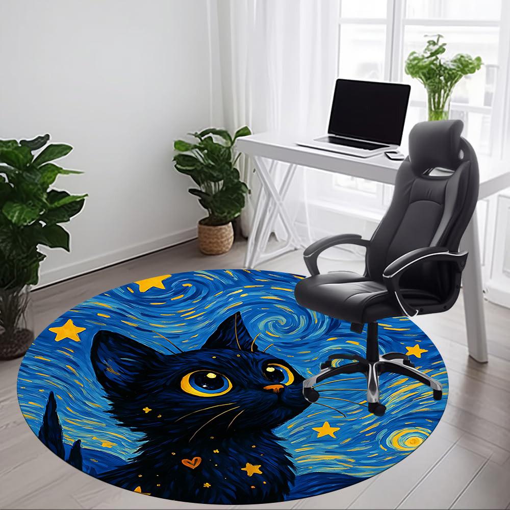 1pc Starry Night Cat Chair Carpet for Office Non-Slip, Machine Washable Rug for Office, Room - Holiday Decor, Machine Made Yy251016048