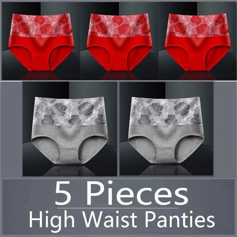 5pcs Women's Panties Pure Cotton Breathable High Waisted Panties Women's Plus Size Underwear