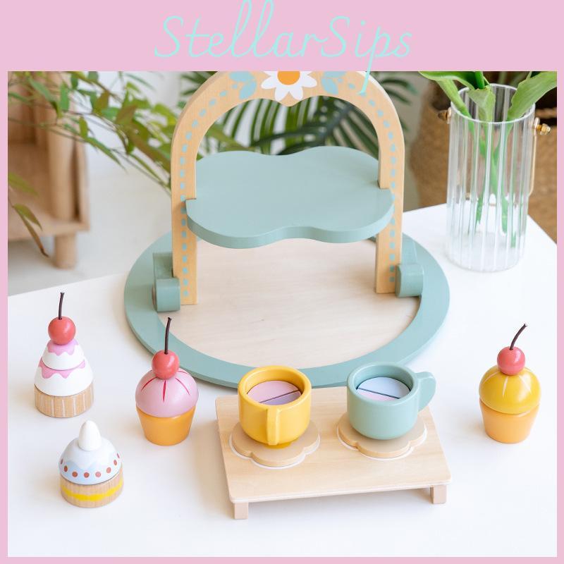 Garden Party Tea Cartoon Wooden Pastry Play Kitchen Toy For Children Gift