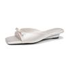 Bow flat silver wedge heels slippers girls school slippers new one-word satin square head summer
