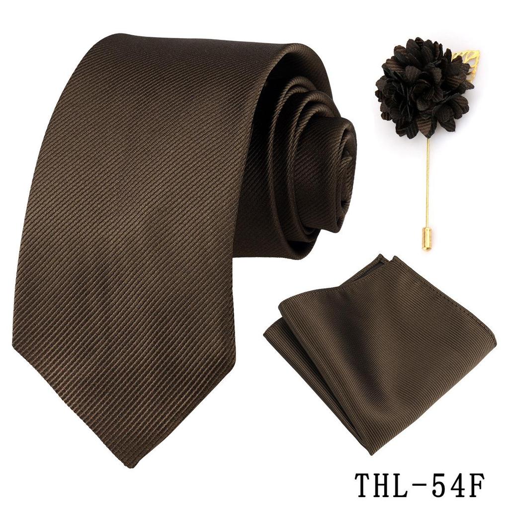 Men's Wine Red Striped Tie, Pocket Square & Brooch Set for Weddings & Banquets