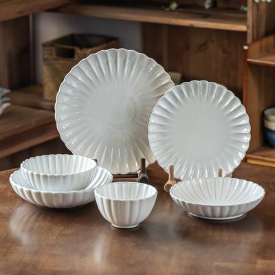 Bowl Household High-End Tableware Set Ceramic Plate Rice Bowl Large Plate Solid Color Dining Plate Hotel Commercial Noodle Bowl
