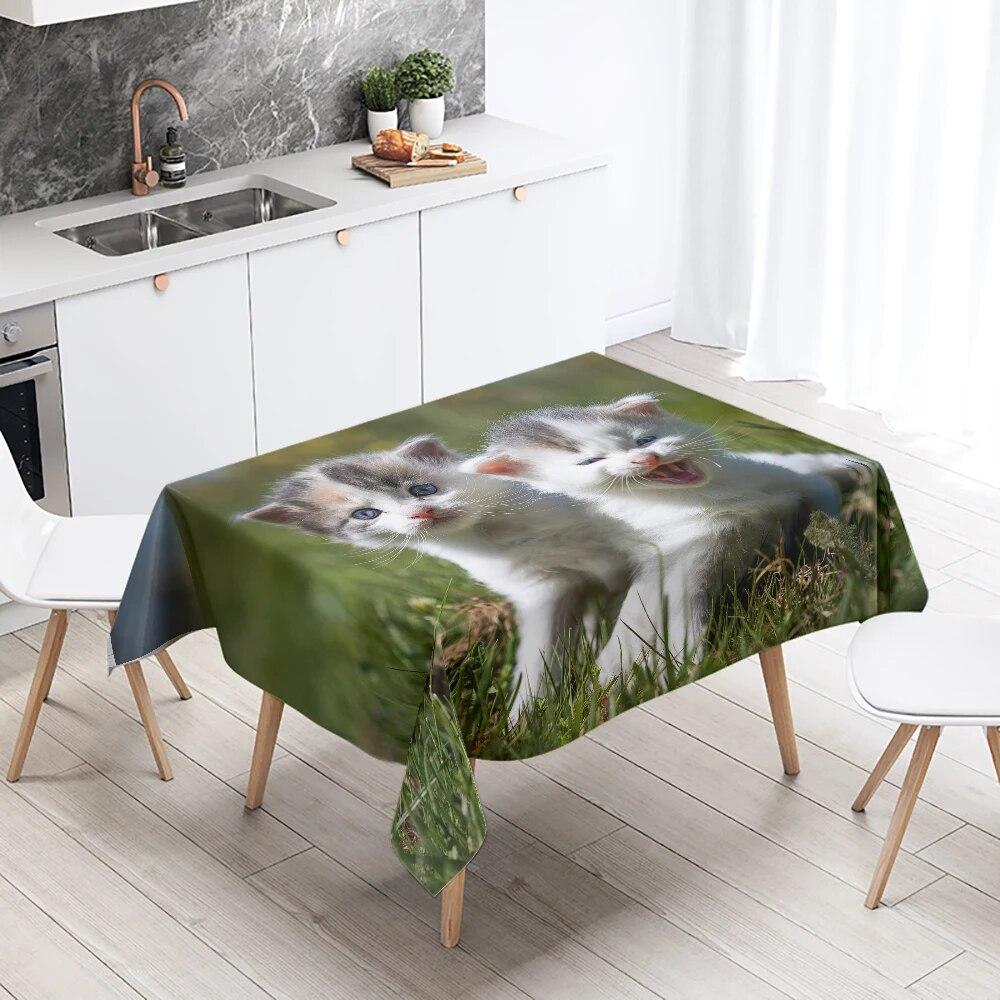 Cute Cat Tablecloth Party Restaurant Table Decoration Waterproof Rectangular  Kawaii New Home Kitchen