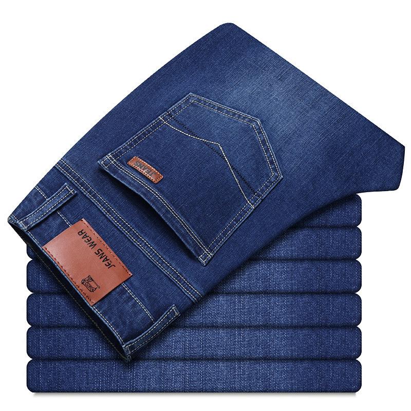 Men's Thick Stretch Denim Trousers for Autumn/Winter Slim-Fit Straight Leg Business Casual Plus Size Long Trousers