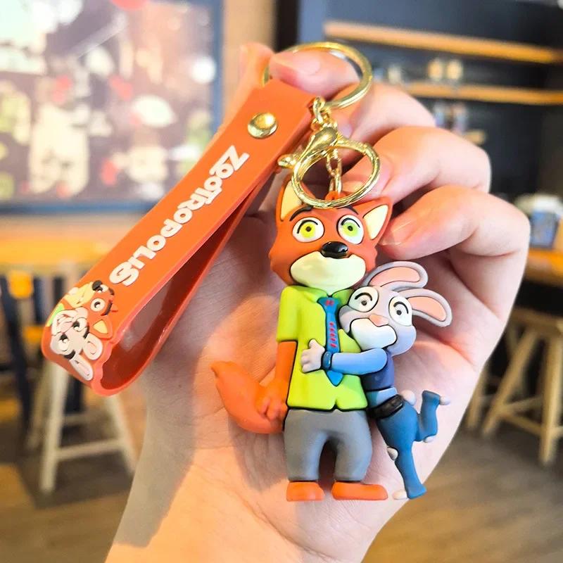 

Cute Zootopia Keychain Pvc Cartoon Character Judy Nick Chief Bogo Keyring Hanging Couples Bag Decoration Festival Gift (As shown-8070)-