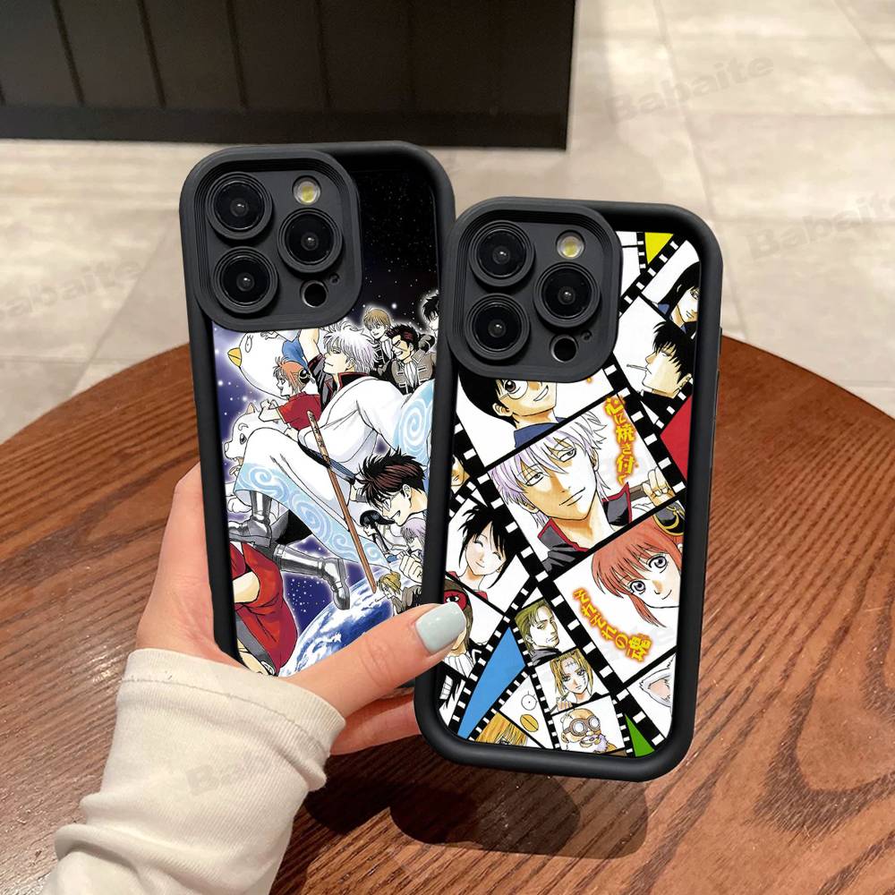 Funny Anime GINTAMA Silicone Soft Phone Case For IPhone 17 16 15 14 Plus 13 12 Mini 11 Black Cover