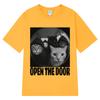 Open The Door Funny Cats Meme Tshirt Men Women Hip-hop Clothing T-shirts Short-sleeved Loose Casual Cotton T-shirts Streetwear
