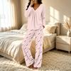 Women's V-Neck Loose Fit Printed Pajama Set Two Piece Sleepwear for Casual