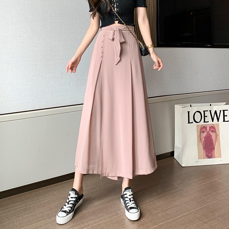 

Летние шифоновые кюлоты с высокой талией 2022: Дышащие, Утягивающие, Прямые брюки-капри свободного кроя для женщин XXL розовый