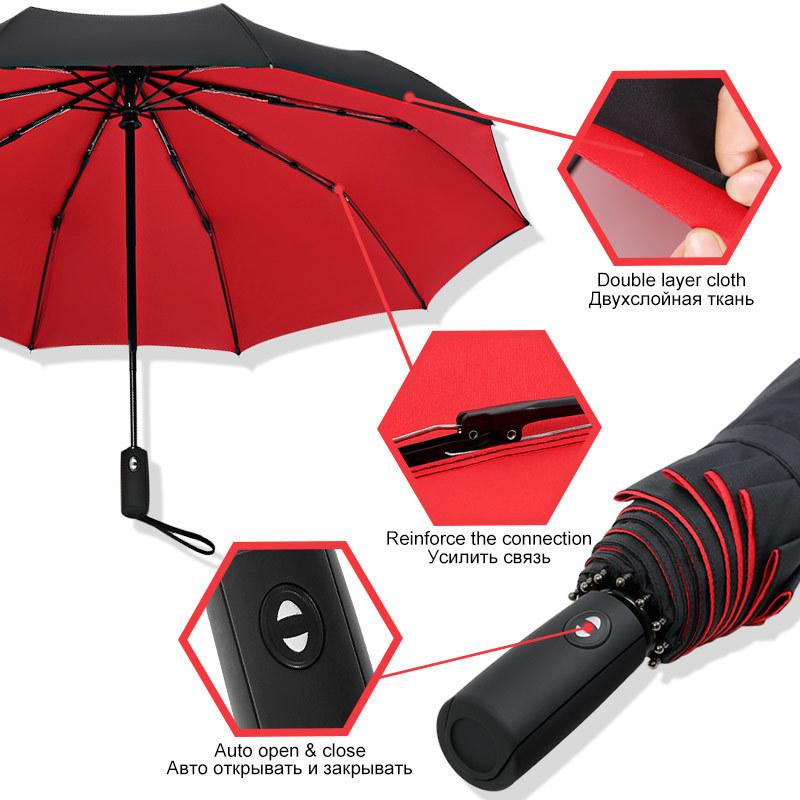Paraguas Plegable Totalmente Automático Resistente al Viento y la Lluvia de Doble Capa para Hombres Mujeres Paraguas Grande de Lujo para Negocios Paraguas