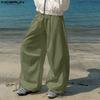 INCERUN Men Pants Casual Elastic Waist Long Ruffled Cargo Trousers