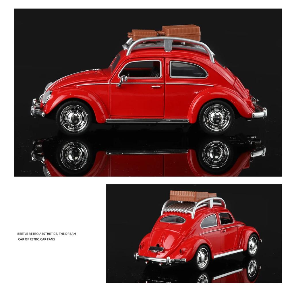 1/32 Beetle 1995 Classic Car Alloy Car Model Sound and Light Pull Back Children's Toy Collectibles Birthday Gift