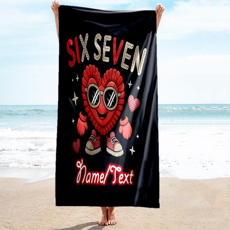 1PC Custom Name Heart Glasses Text Beach Towel Highly Absorbent And Sand-Resistant Towel for Swimming, Pool, Yoga, And Travel Lightweight