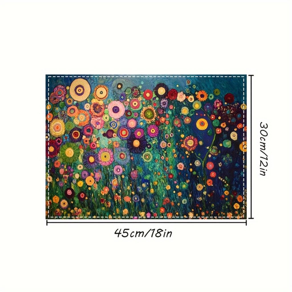 Of 4 Placemats Featuring Gustav Klimt'S Floral Designs, Stylish Printed Patterns, Faux Linen Table Mats Suitable for Dining, Kitchen 12.0X18.0 Inch.