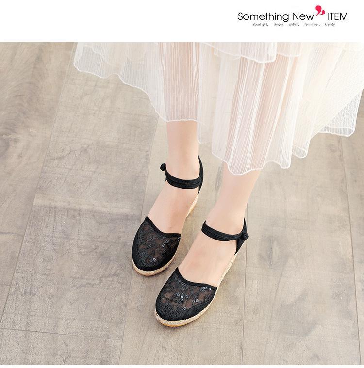 Versatile Women's Summer Wedge Sandals: One-Strap Closed-Toe, Breathable Mesh, Lace-Up High Heels with Buckle.