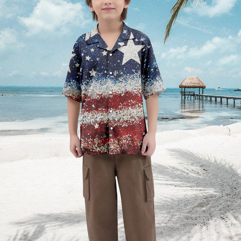 Lässiges lockeres Kurzarmhemd für Jungen mit modischem bedrucktem Hemd-Top