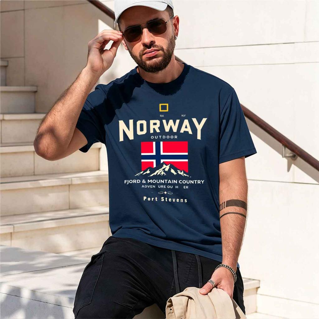 Pure Unisexs Casual Loose And Fashionable Norway Grh Printed Breathable Short Sved Round Neck Tshirt 2026 New Model Shortsleeve