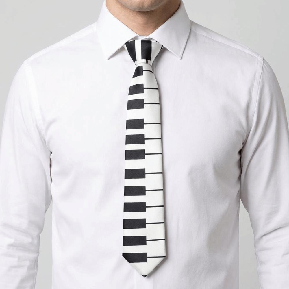 Skinny Men Tie Black Music Tie Classic Piano Necktie Men