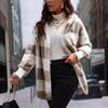 Winterpullovermantel mit Karomuster, Kapuze, dick, winddicht, offene Maschen, Strickjacke, Oberbekleidung, mittellange, flauschige Plüschjacke für die Schule und Reisen