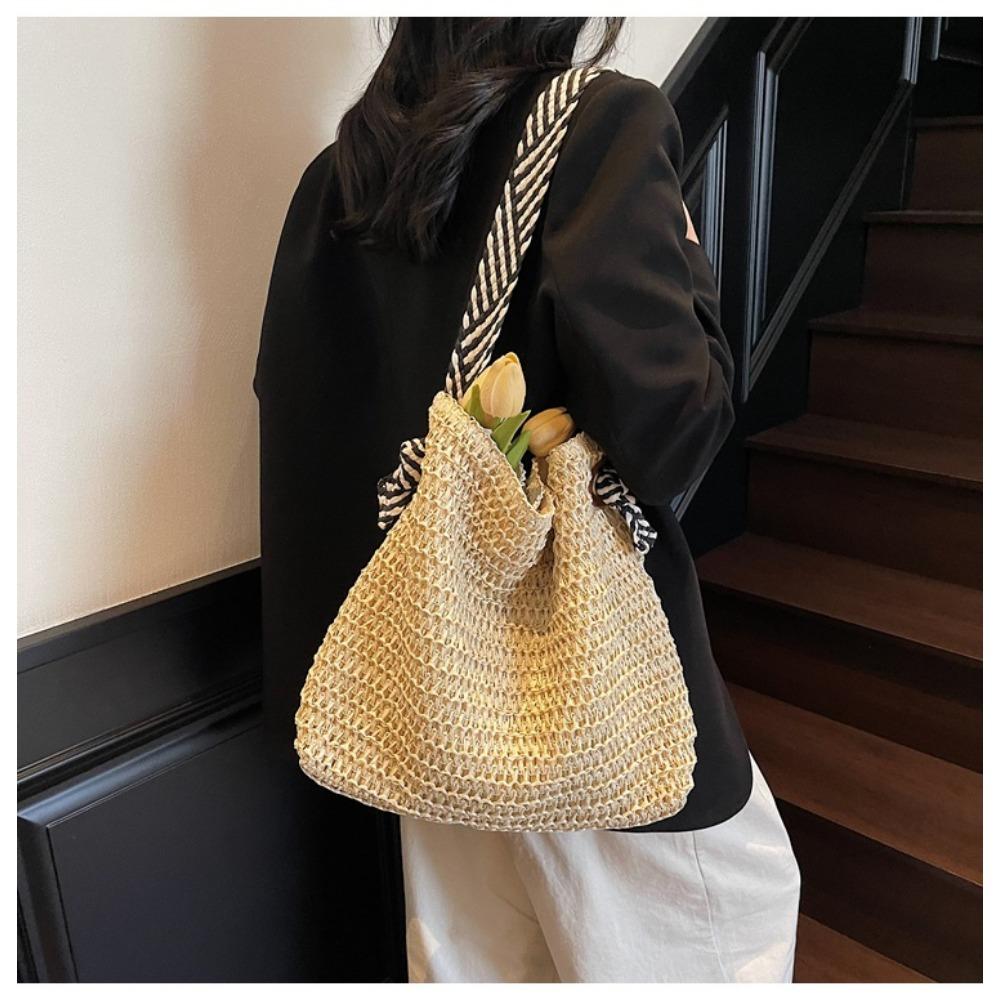 Straw Underarm Big Bag Women's New Summer Woven Shoulder Bag Travel Vacation Beach Bag  For Women, Single Shoulder Satchel, Summer Beach Tote Handbag