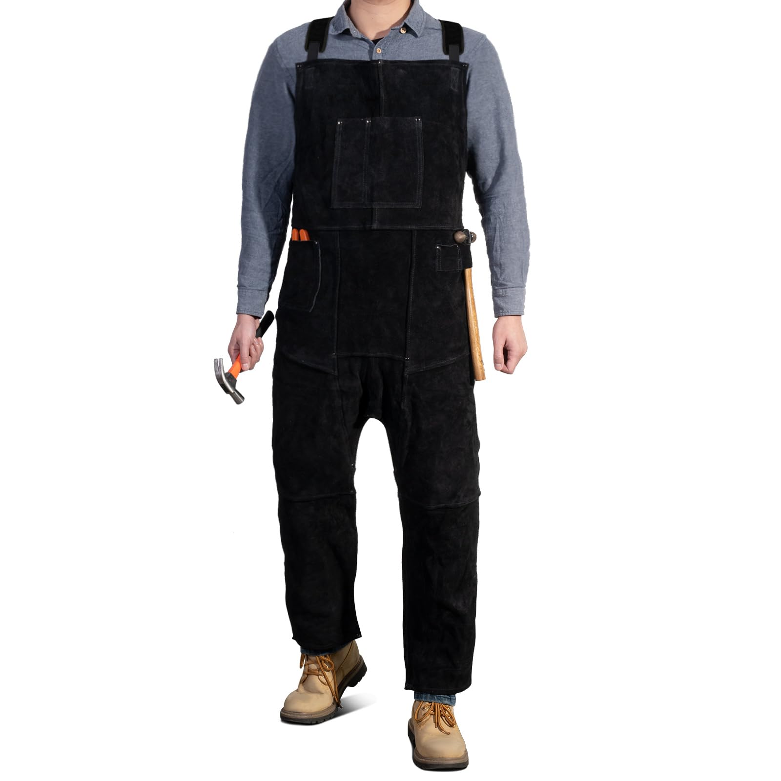 

[LeaSeek] Leather Welding Apron, Split Leg, Men s and Women s, Heavy Duty Cowhide Welding Pants - Forged Apron, Black, 48-INCN