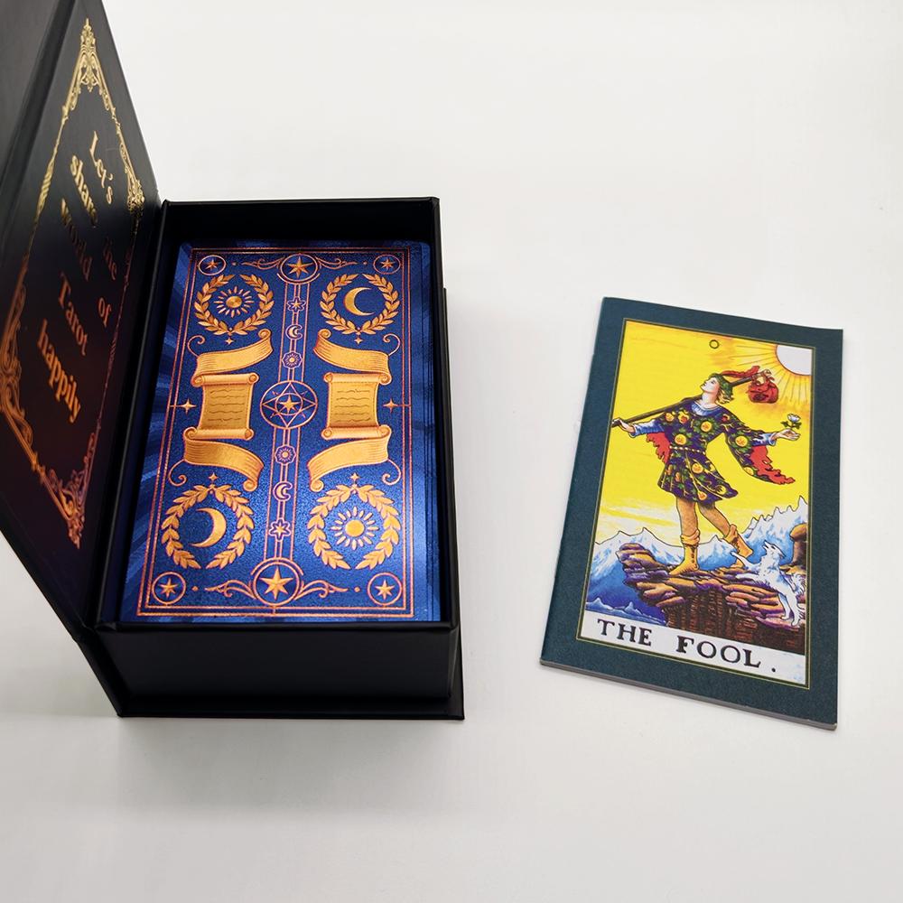 Gold Foil Tarot Cards Waterproof PVC Hot Stamping Board Game with Guidebook for Beginners