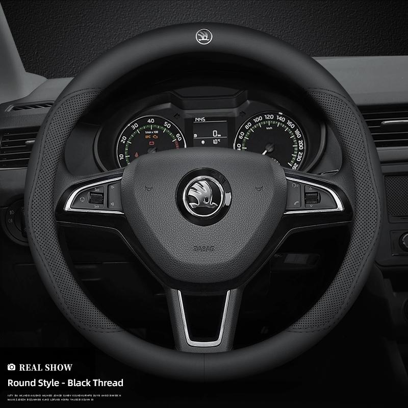 GTMZ9 Car Leather Steering Wheel Cover Anti-slip Accessories For Skoda Yeti Kamiq Kodiaq Karoq Octavia Fabia Rapid Vrs Superb A4 Scala