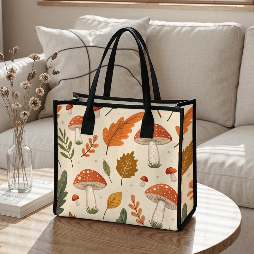 Autumn Mushroom Print Casual Shoulder Tote Bag for Daily Use