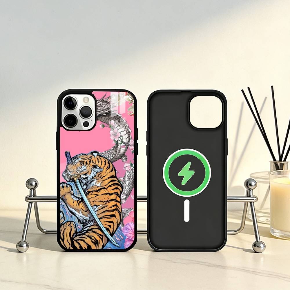 J-Japanese Ukiyo-e Tiger Phone Case For iPhone17,16,15,14,13,12,11 Plus,Pro Max Magnetic For Magsafe Wireless Charging
