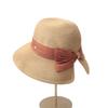 Spring and Summer Bow Straw Hat Woman with Split Fork Can Travel with Ponytail Sunscreen Bucket Hat Woman
