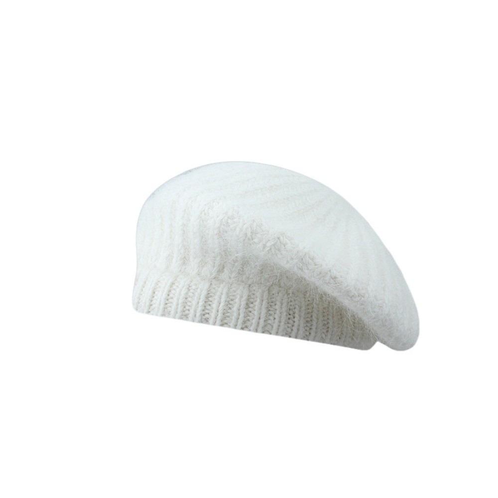 

Warm Mohair Beret Solid Color Painter Hat Casual Knitted Beanie Cap Girls белый