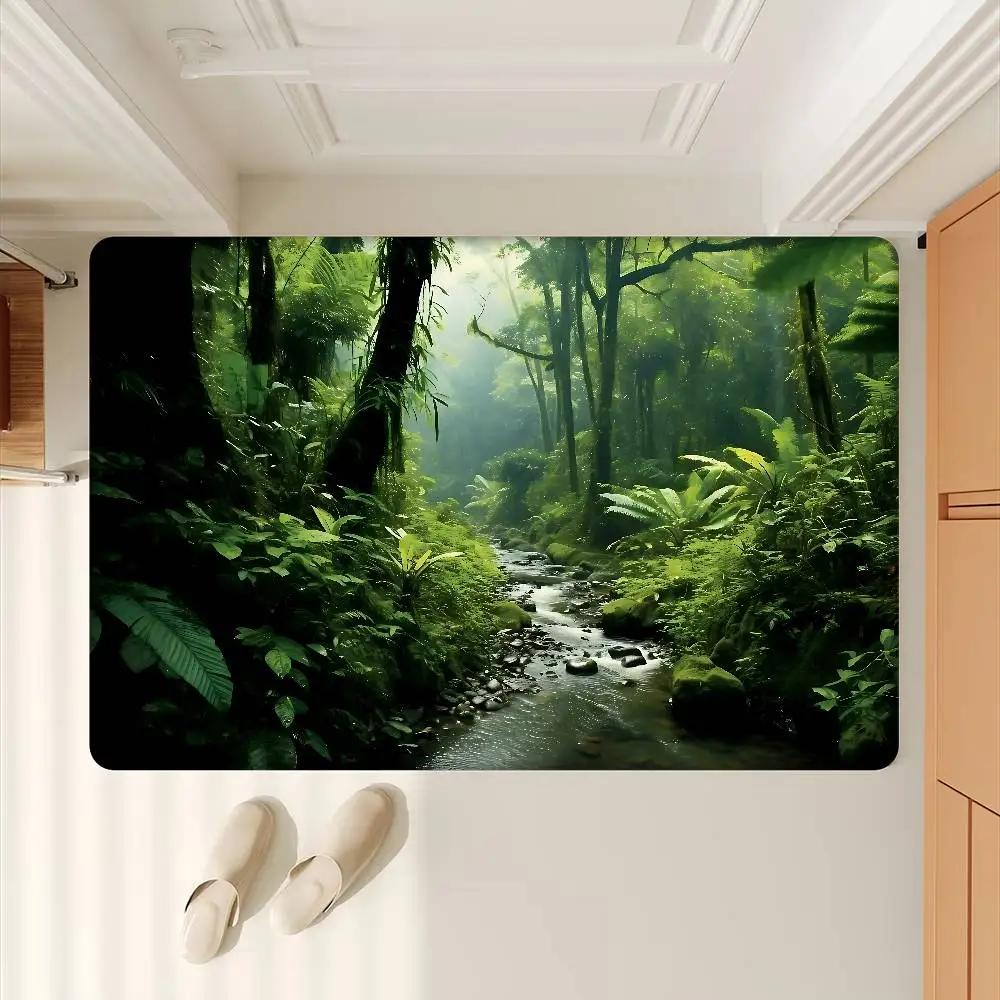 Rainforest Landscape Door Mat Anti-slip Absorb Water Long Strip Cushion Bedroon Mat Bedside Mats