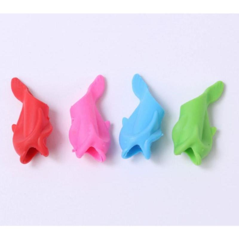 2026 New 4PCS Student Writing Grip Corrector Children's Gel Pen Grip Magic Tool Small Fish Silicone Pen Sleeve Random Color