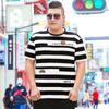 Chao Brand Übergroßes Herren-T-Shirt mit Rundhalsausschnitt und kurzen Ärmeln für den Sommer, dicker Mann, große Größe, lockeres, gestreiftes Body-Shirt, Oberteil 195