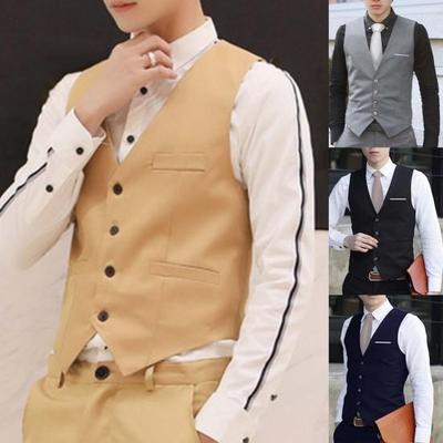 Men Waistcoat Solid Color Slim Single-breasted Formal Spring Vest for Work