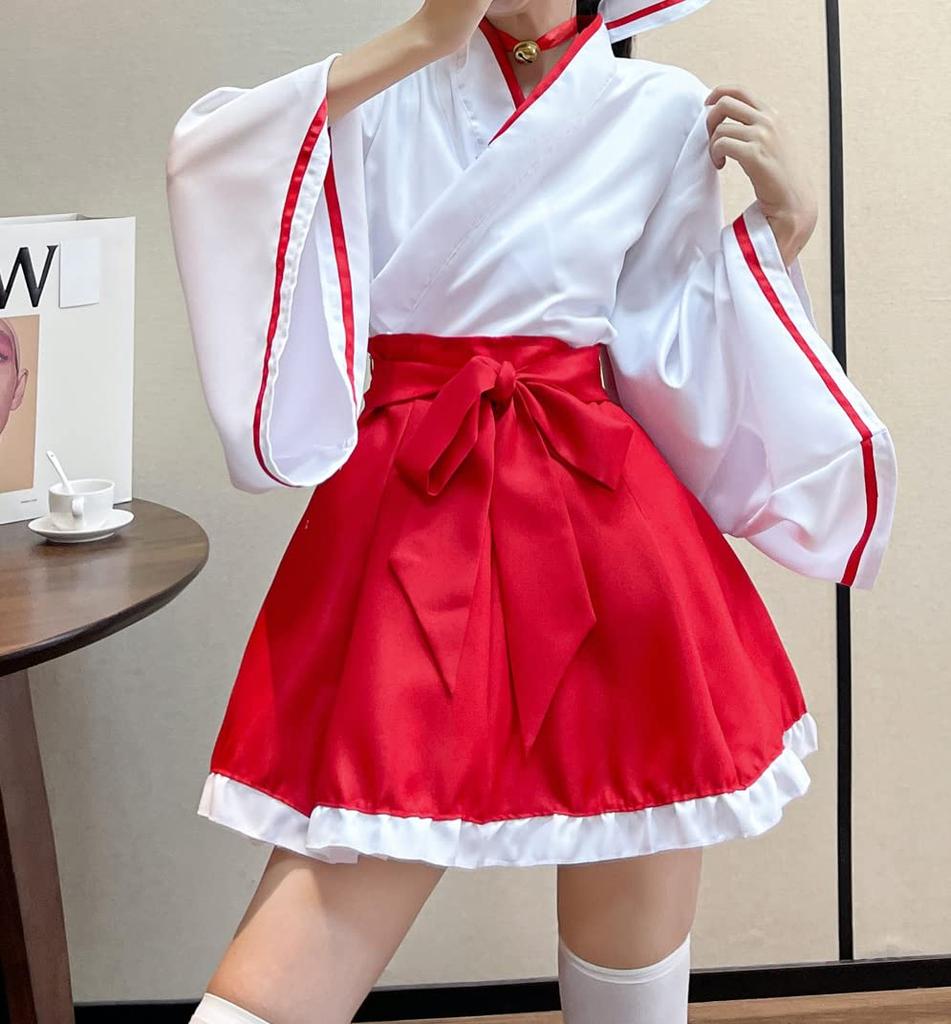 GOODS Plus Size Cute Shrine Maiden Costume Kimono Cosplay [TOKYO MARKET] [PureAribon] Mini-Length Set, (5XL)