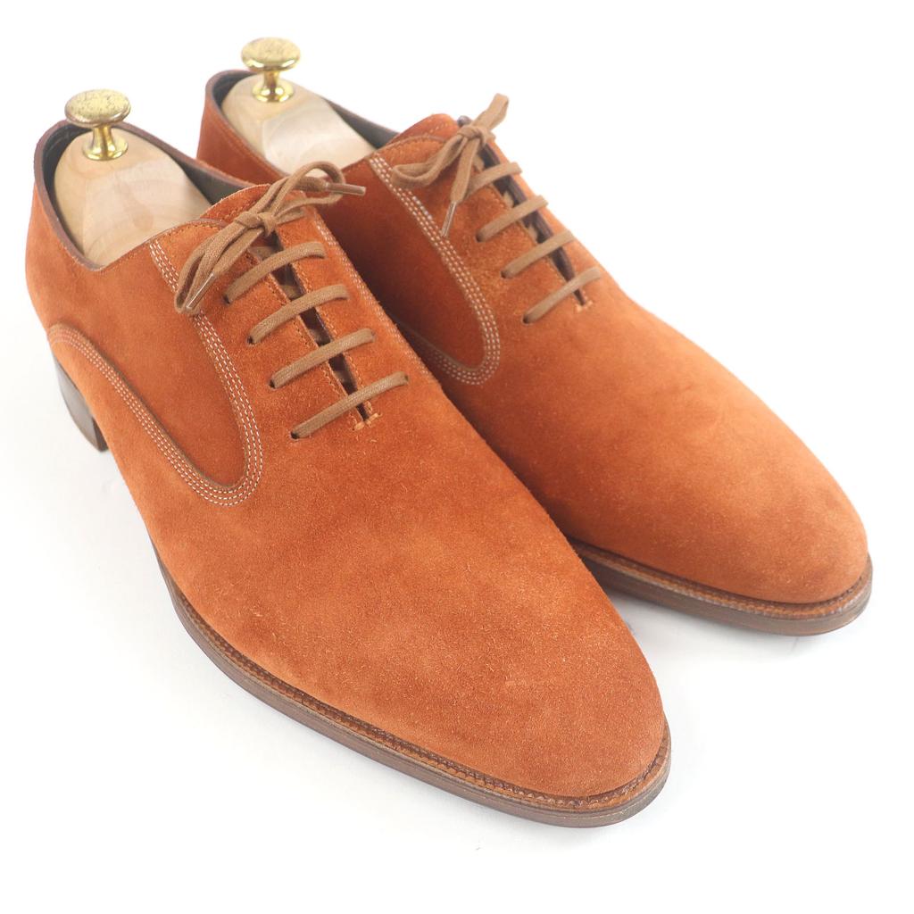Great John Lobb Aston Martin Dress Shoes Plain Toe 7000 Last Terracotta Suede Leather Used