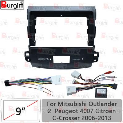 Car Radio Frame For Mitsubishi Outlander 2 Peugeot 4007 Citroen C-Crosser 9 Inch Stereo Panel Harness Wire Power Cable Canbus