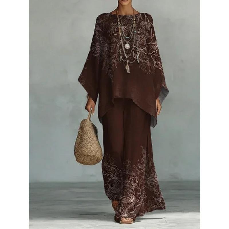 Y116 Summer Loose Bat Sleeve Top Wide Leg Pants Two-piece Women's Clothing European and American Fashion Suit