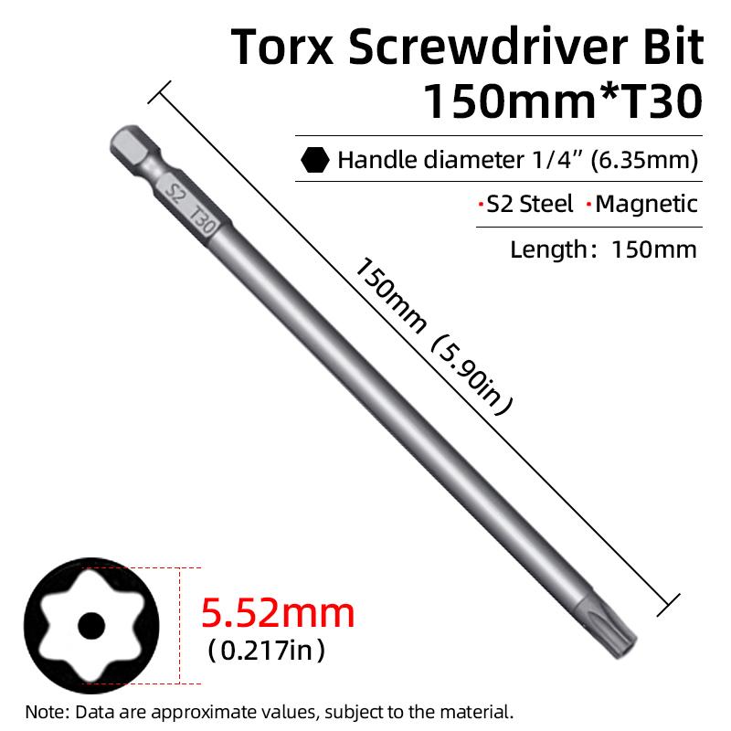 Magnetischer Torx-Schraubendreher-Bit, 150 mm, T6–T40, 1/4 Zoll Sechskantschaft, hohles Pflaumenblütenloch, Sicherheitsbits, S2-Stahl, elektrische Handwerkzeuge