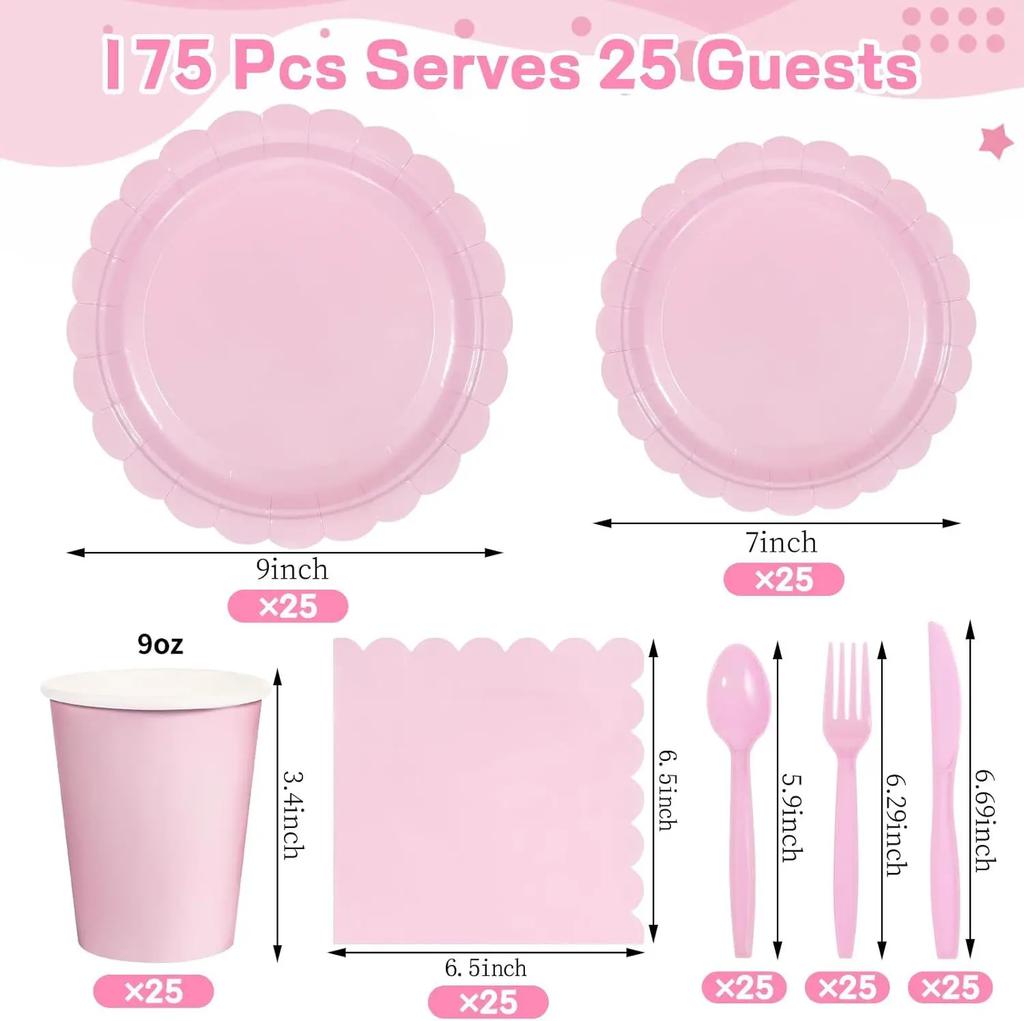 2025 New 175 PCS Lace Disposable Paper Plate Paper Cup Party Supplies Set Disposable Dining Plate for 25 People