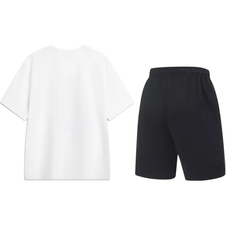 Li-Ning Cartoon Logo Letter Print Round Neck Pullover Short Sleeve T-Shirt Fashion Comfortable Versatile Shorts Casual Sports Suit AHSU805-2+AKST543-3