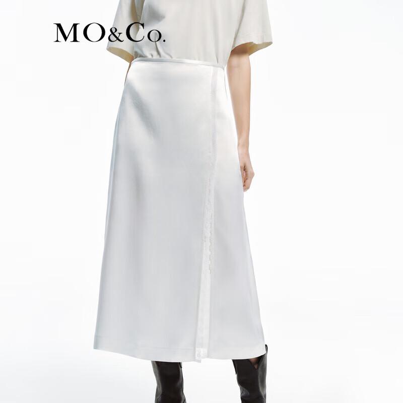 MO&Co. 2024 Spring Acetate Slit Lace High-Waist Midi Skirt