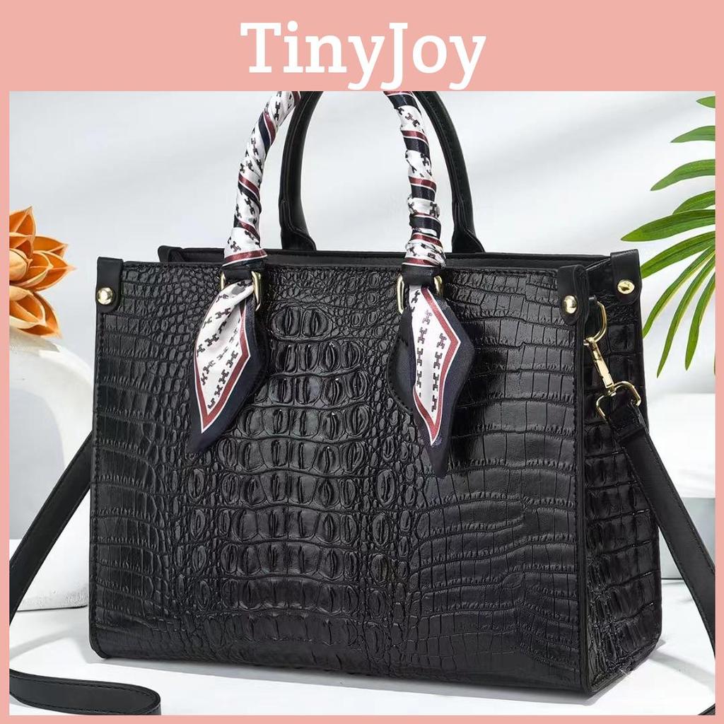 Crossbody Handheld Womens Bag With Crocodile Embossed And Silk Scarf Decoration